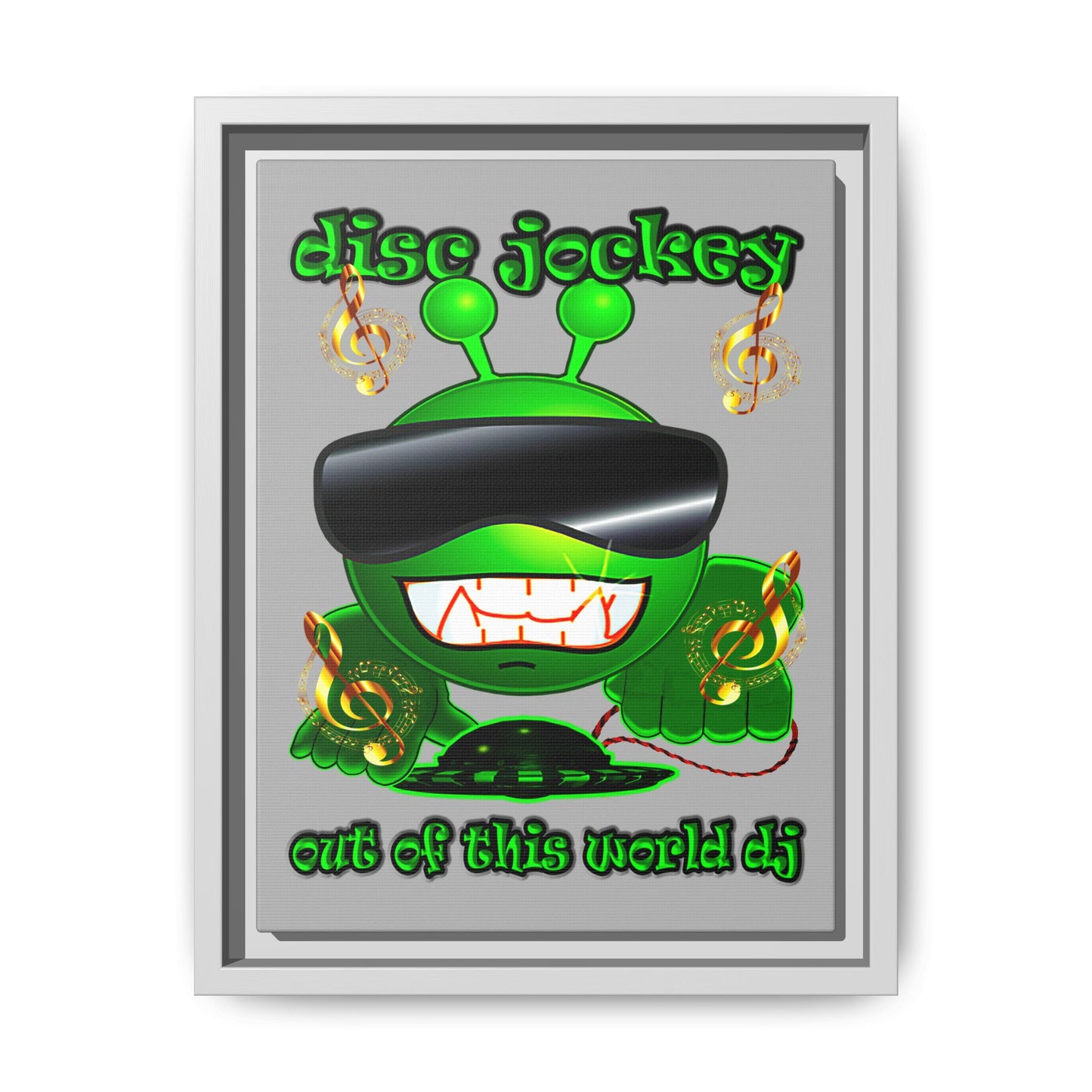 disc jockey - framed canvas art (light grey)