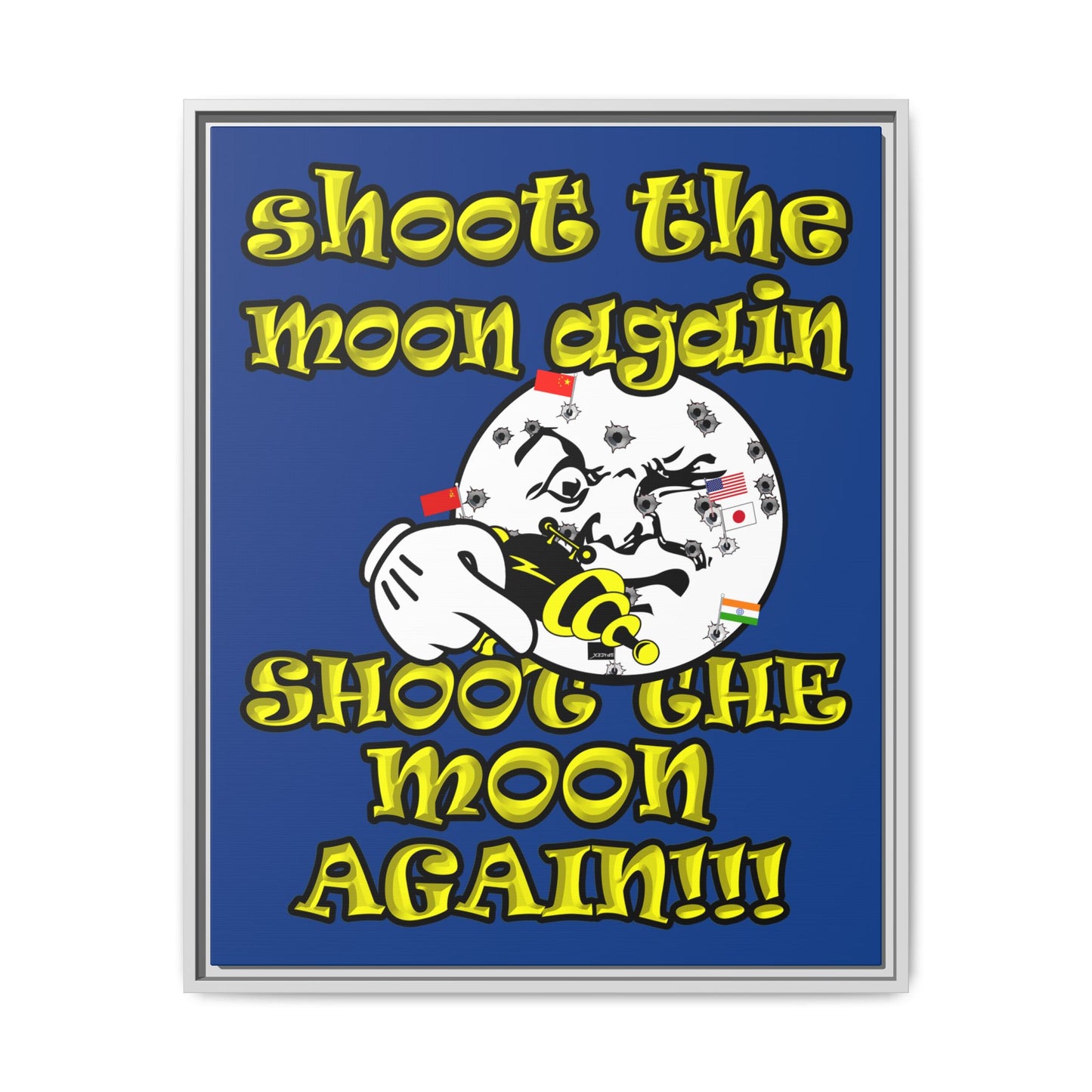 shoot the moon again - framed canvas art (dark blue)