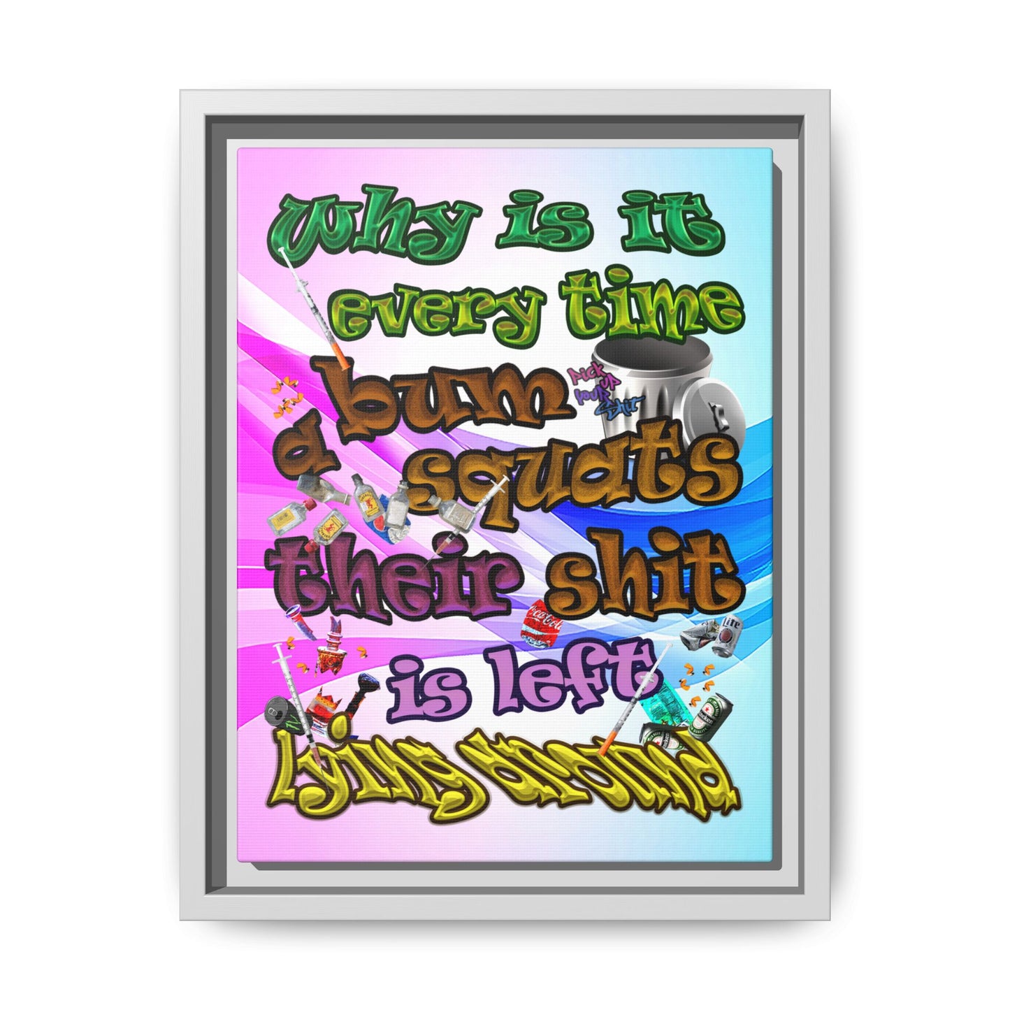 the bum's shit - framed canvas art (light blue-pink wave)