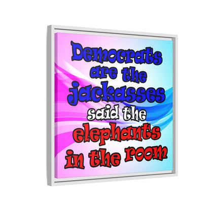 donkeys and elephants - framed canvas art (light blue-pink wave)
