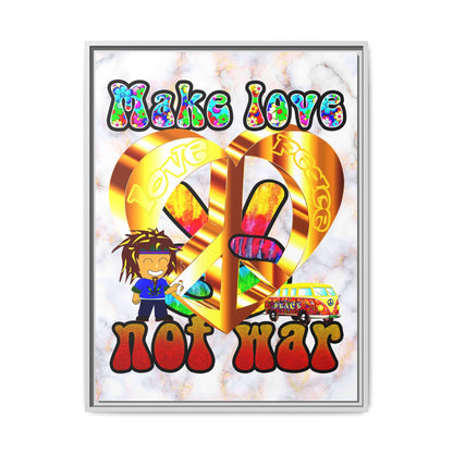 love peace - framed canvas art (white marble)