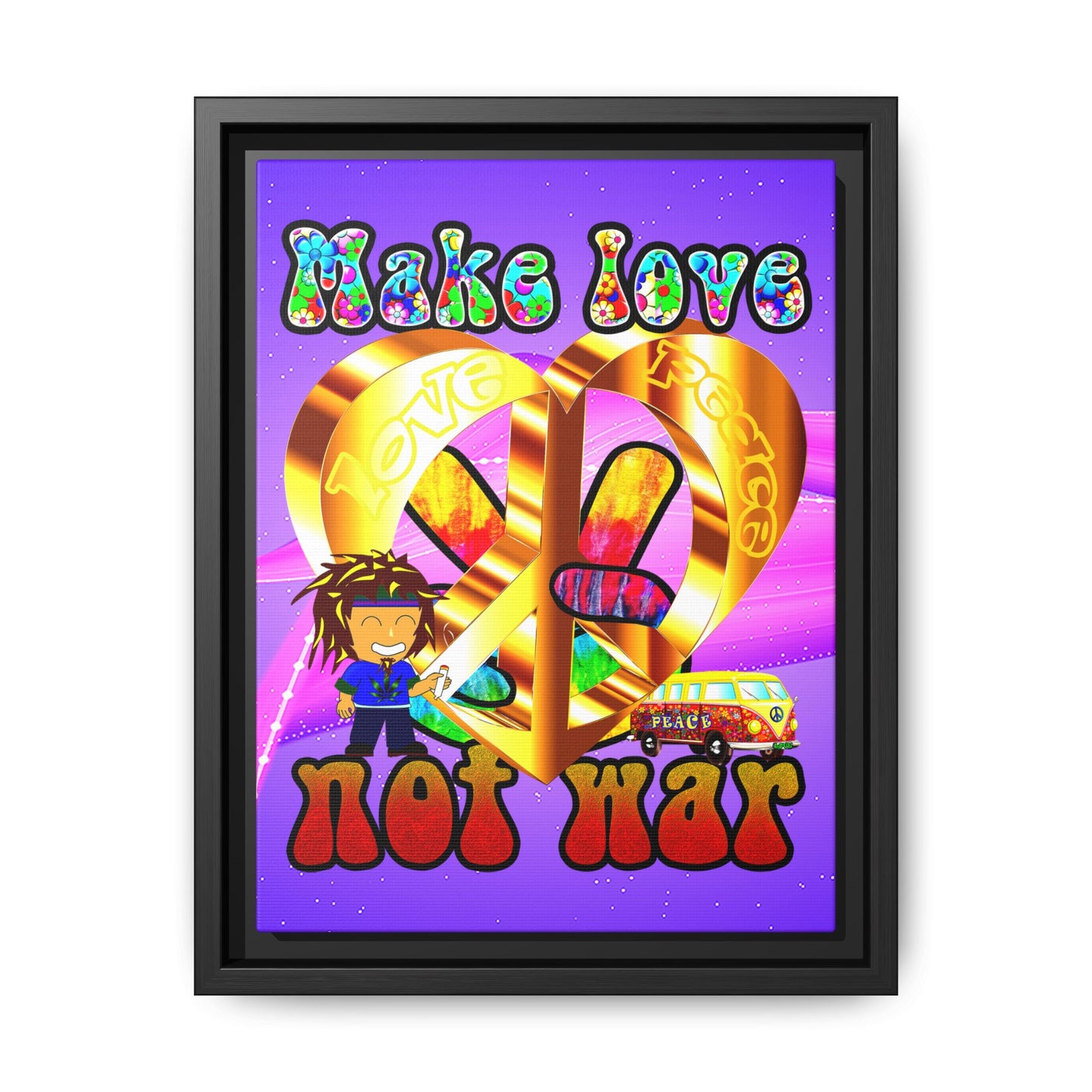 love peace - framed canvas art (purple-pink wave)