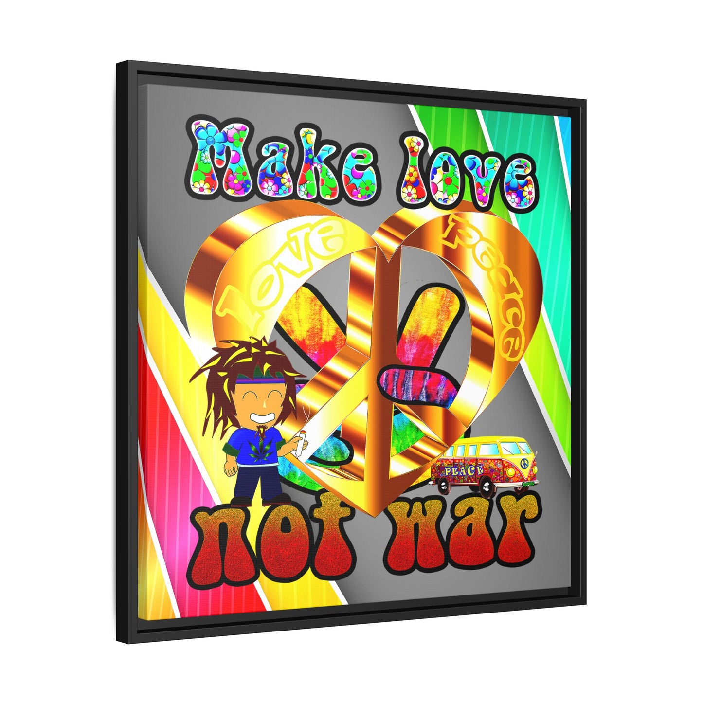 love peace - framed canvas art (rainbow split)