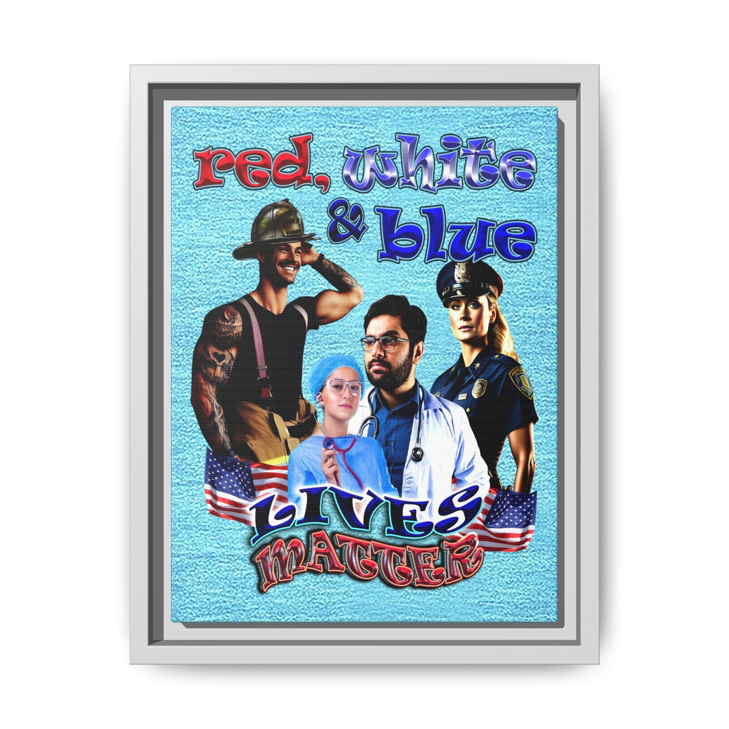 rw&b lives matter - framed canvas art (faded blue)