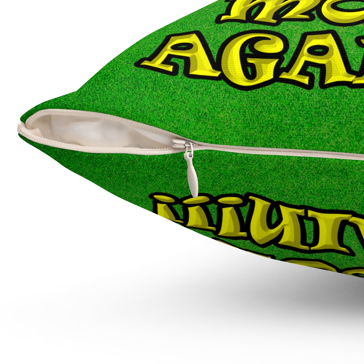 shoot the moon again - Spun Polyester Square Pillow - (green turf)