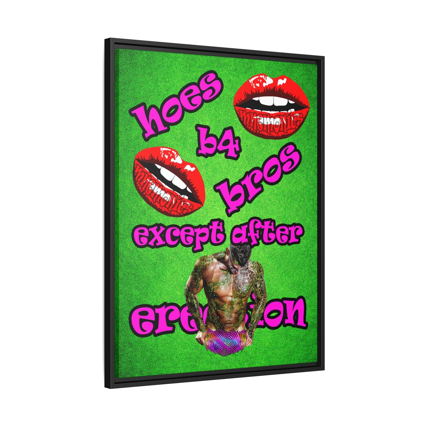 hoes b4 bros - framed canvas art (green turf)