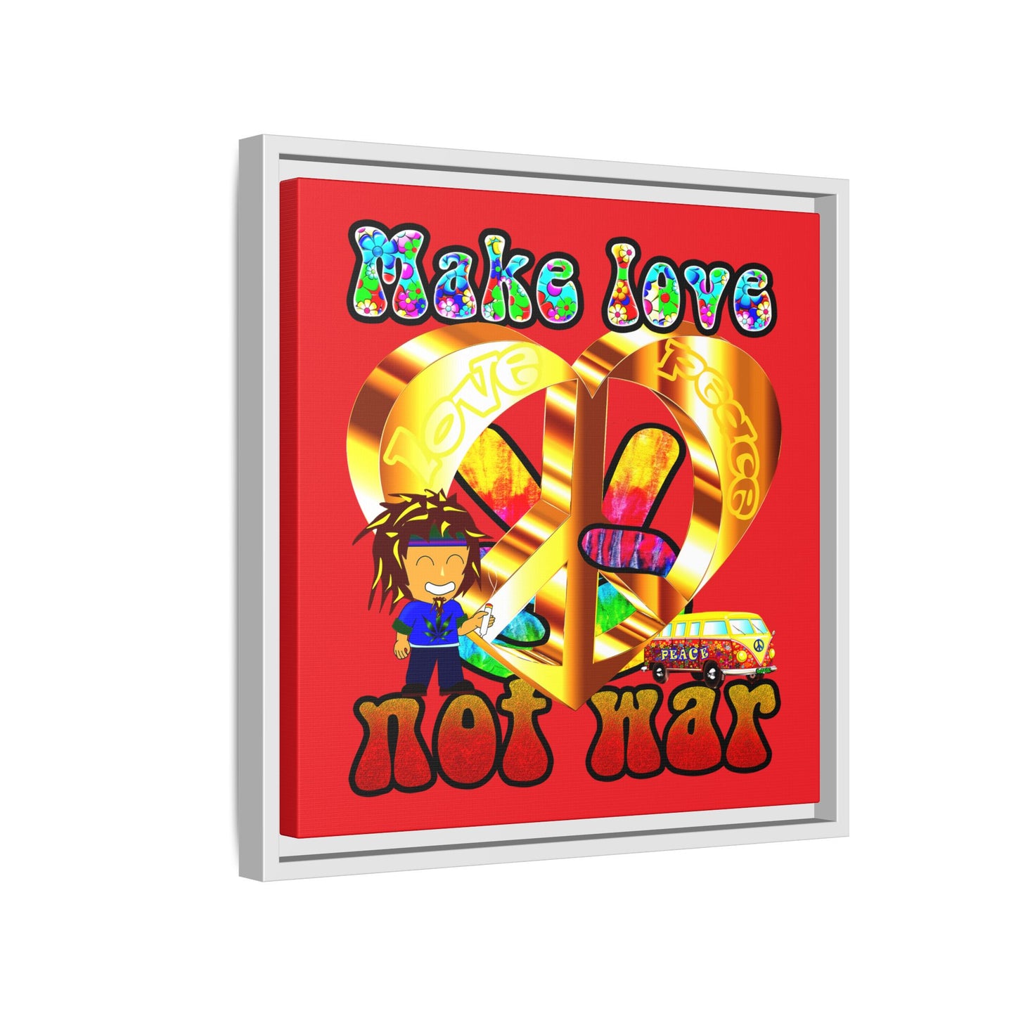 love peace - framed canvas art (red)