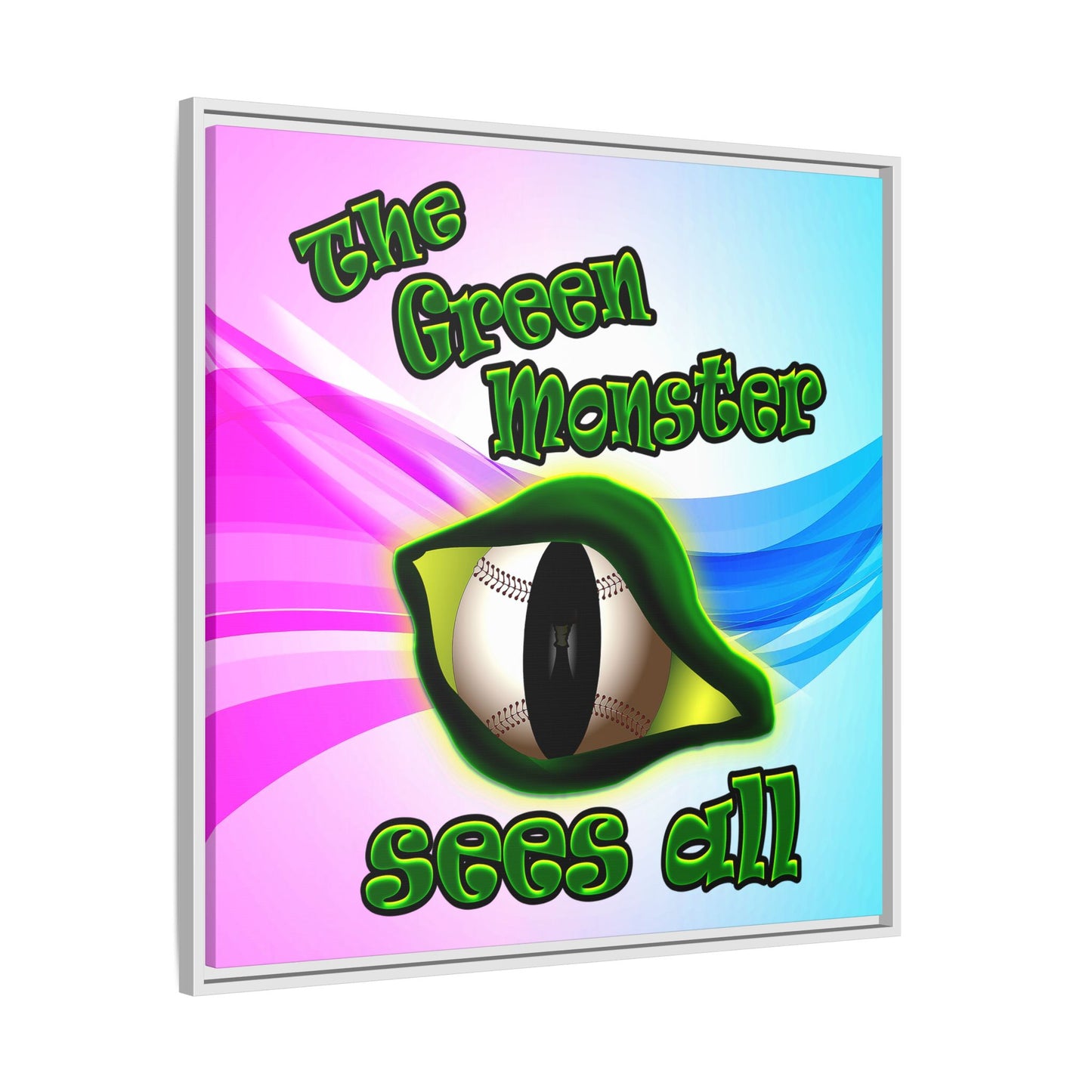 green monster - framed canvas art (light blue-pink wave)
