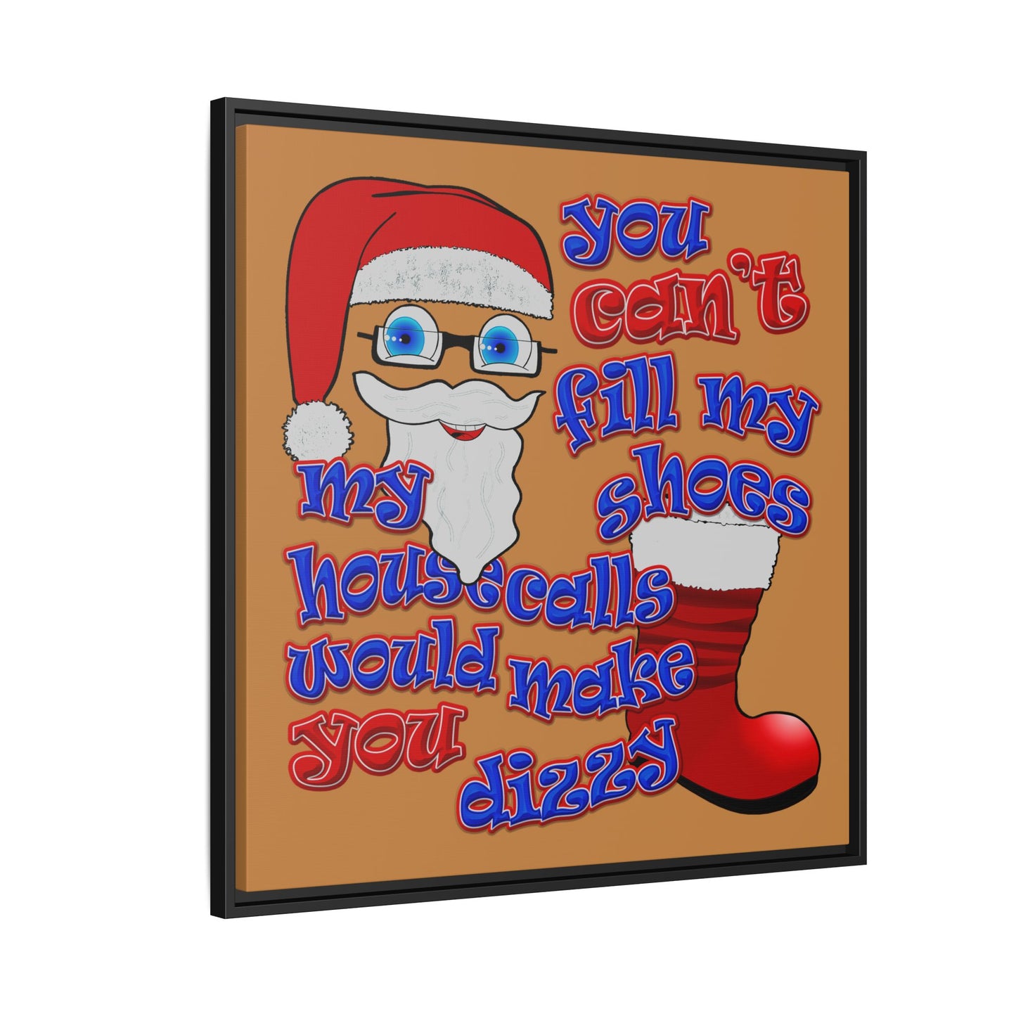 santa's shoes - framed canvas art (light brown)