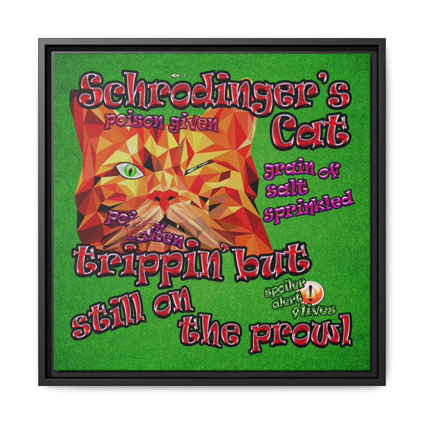schrodinger's cat - framed canvas art (green turf)