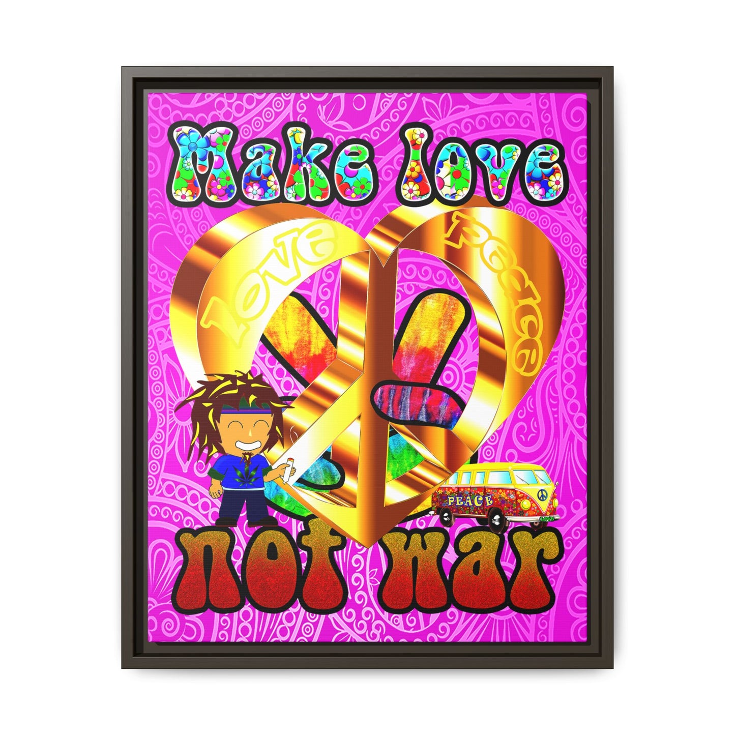 love peace - framed canvas art (pink swirl)