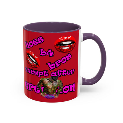 hoes b4 bros - Accent Mug (dark red)
