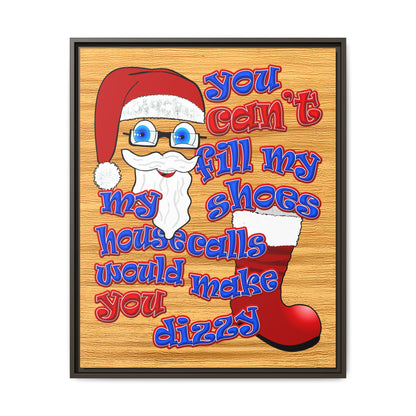 santa's shoes - framed canvas art (butterscotch wood finish)
