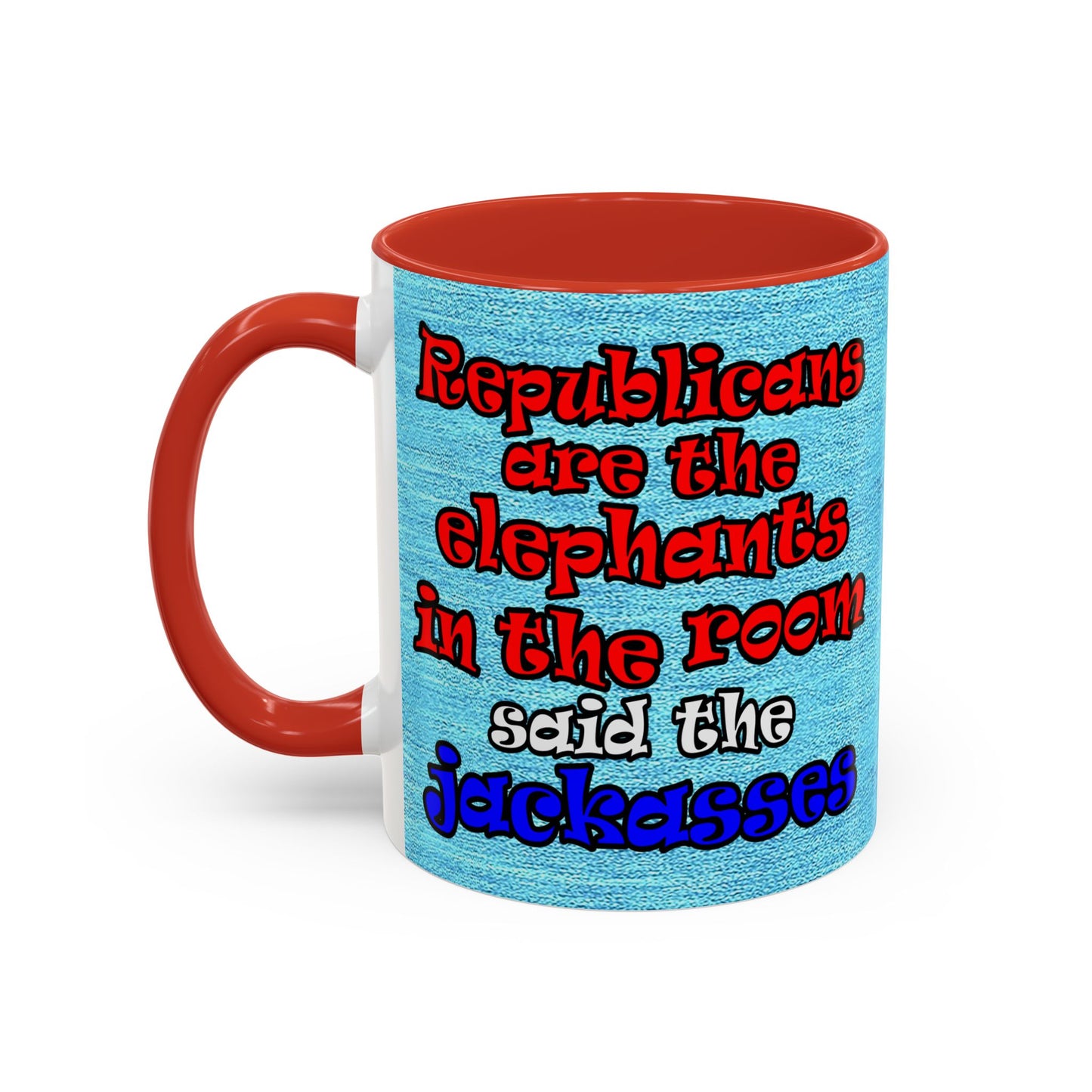 donkeys and elephants - Accent Mug (faded blue)