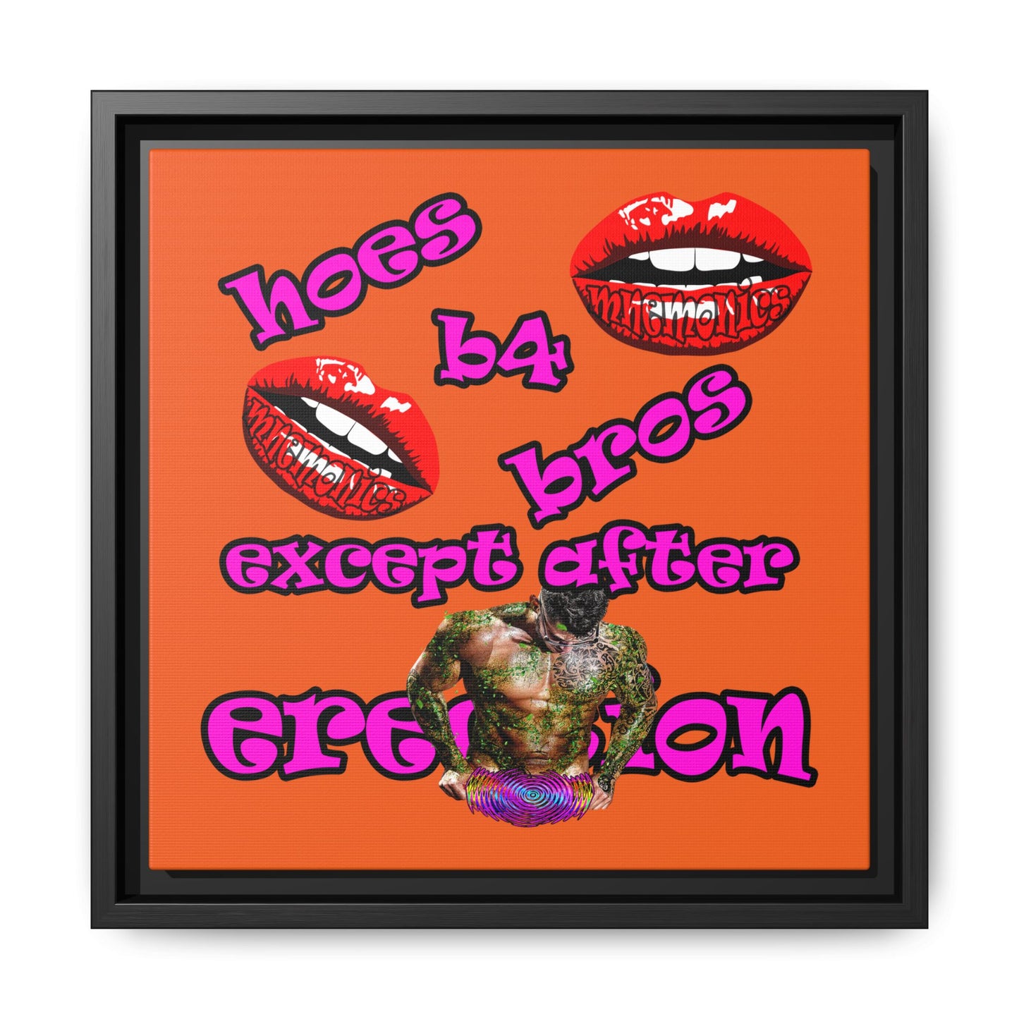 hoes b4 bros - framed canvas art (orange)