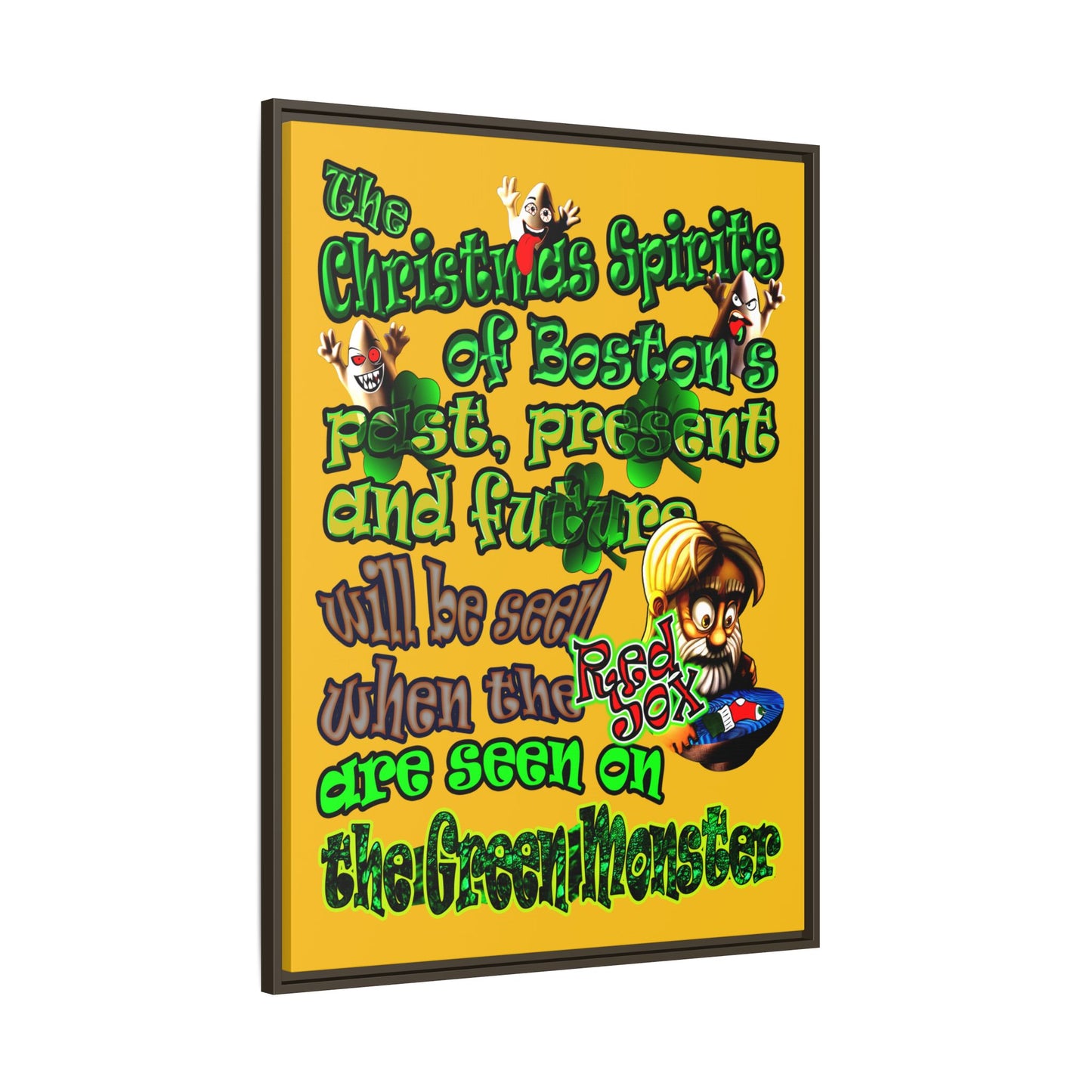 christmas spirits of boston - framed canvas art (yellow)