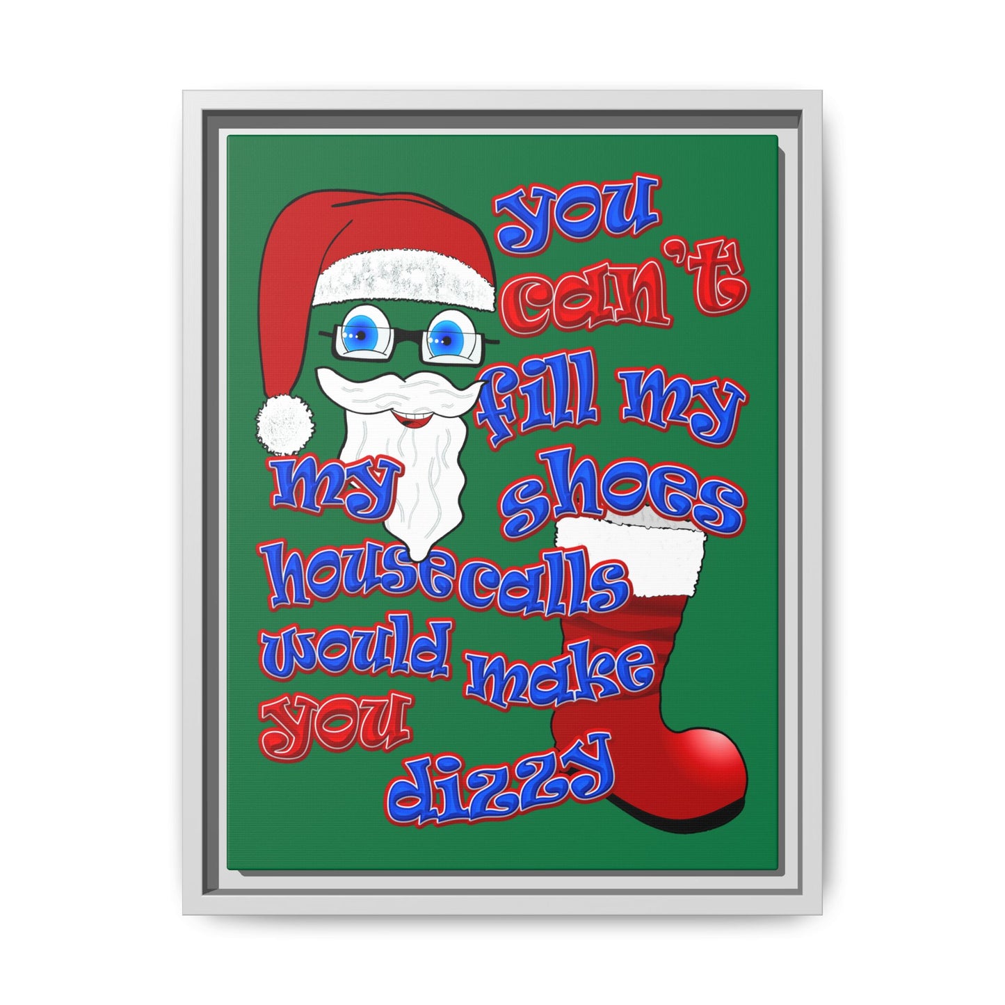 santa's shoes - framed canvas art (dark green)