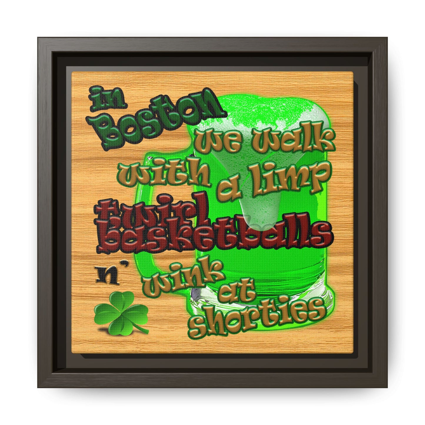 celtics logo - framed canvas art (butterscotch wood finish)