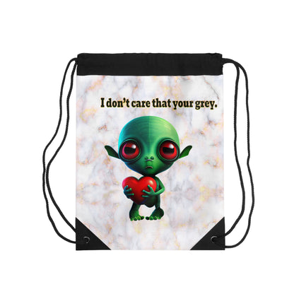 I don't care that your grey - Drawstring Bag (white marble)