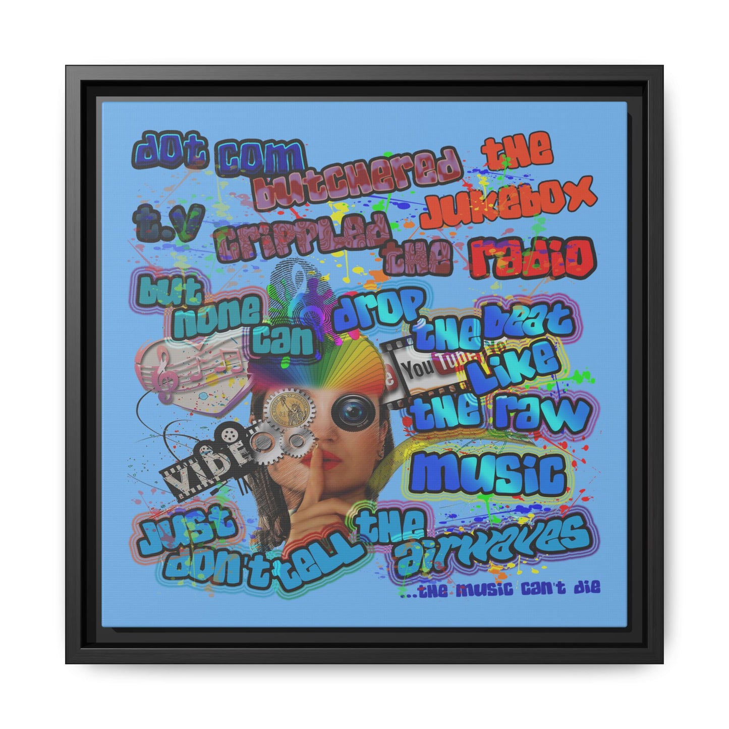 drop the beat - framed canvas art (light blue)