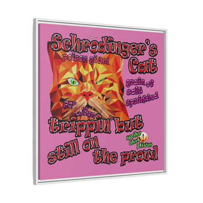 schrodinger's cat - framed canvas art (light pink)