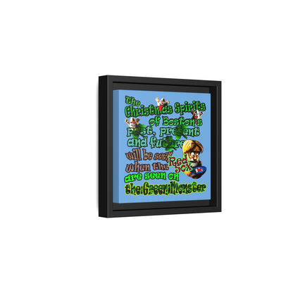 christmas spirits of boston - framed canvas art (light blue)