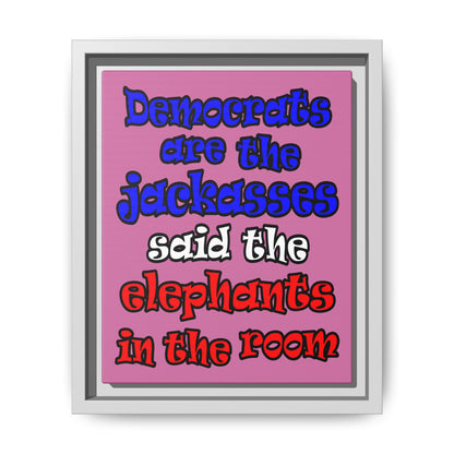 donkeys and elephants - framed canvas art (light pink)