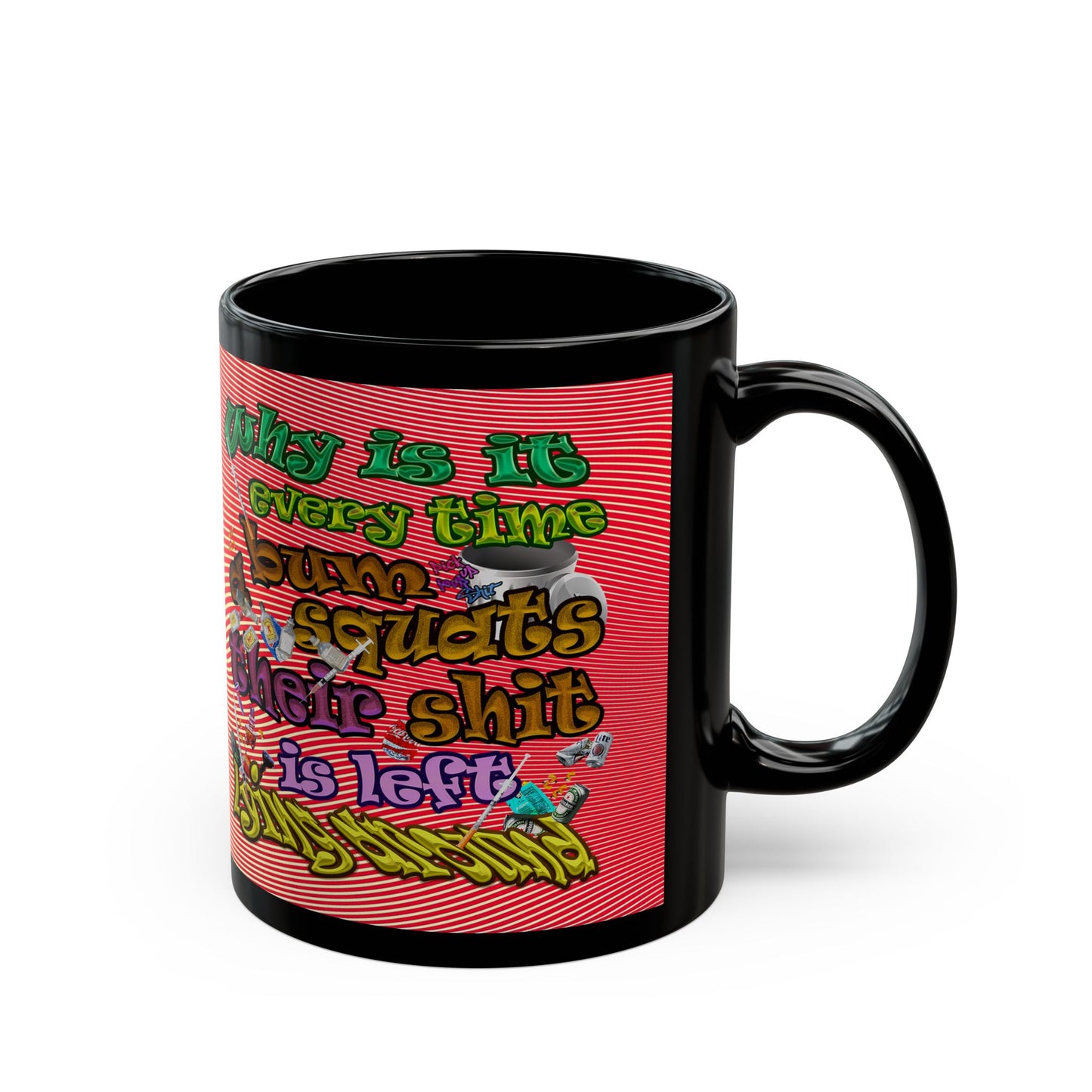 the bum's shit - Black Mug (yellow-orange wave)