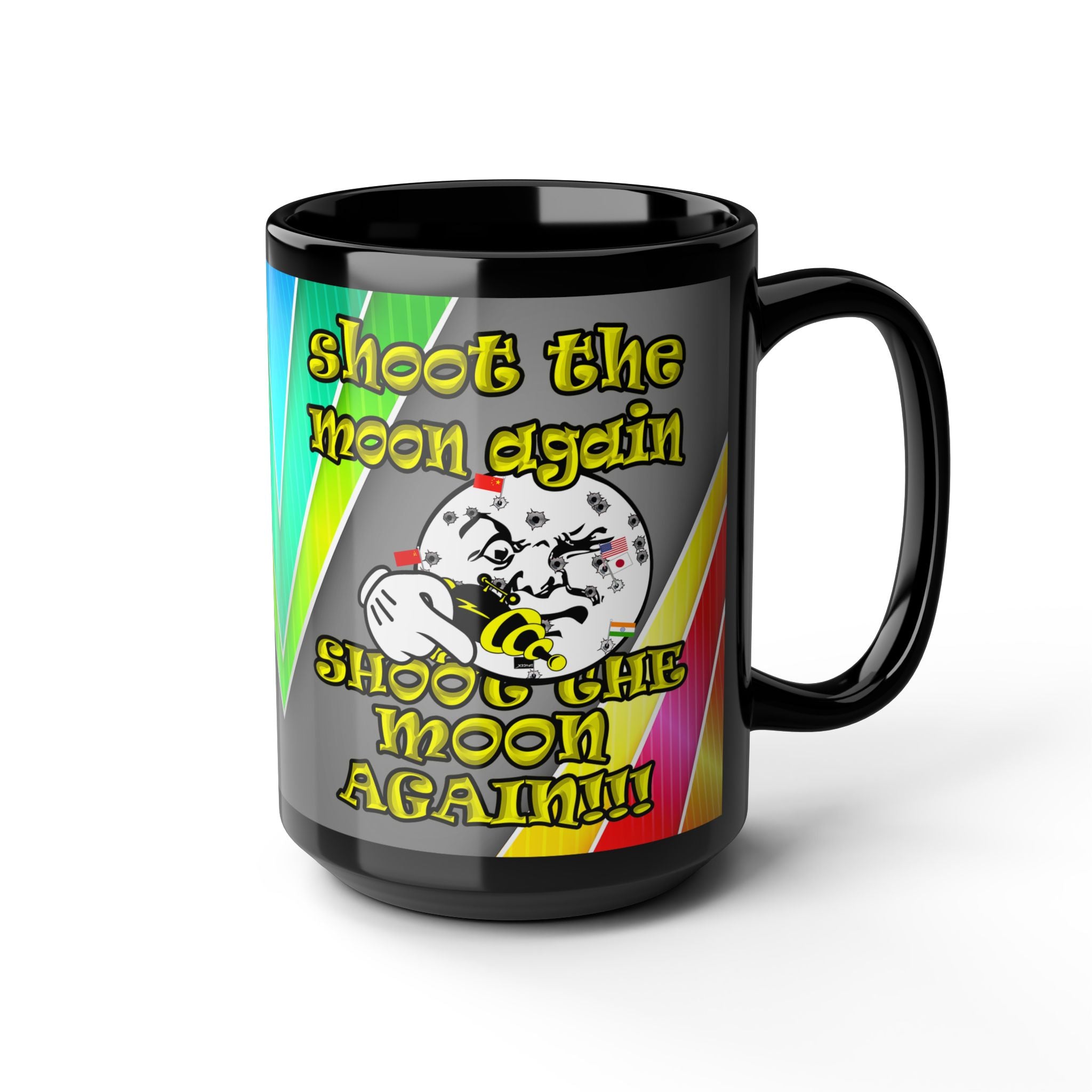 shoot the moon again - Black Mug (rainbow split)
