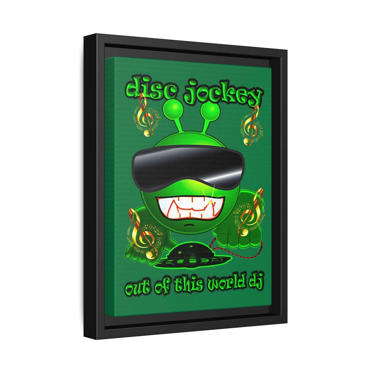 disc jockey - framed canvas art (dark green)