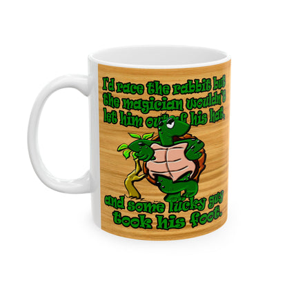 turtle race - White Mug (butterscotch wood finish)