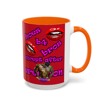 hoes b4 bros - Accent Mug (dark red)