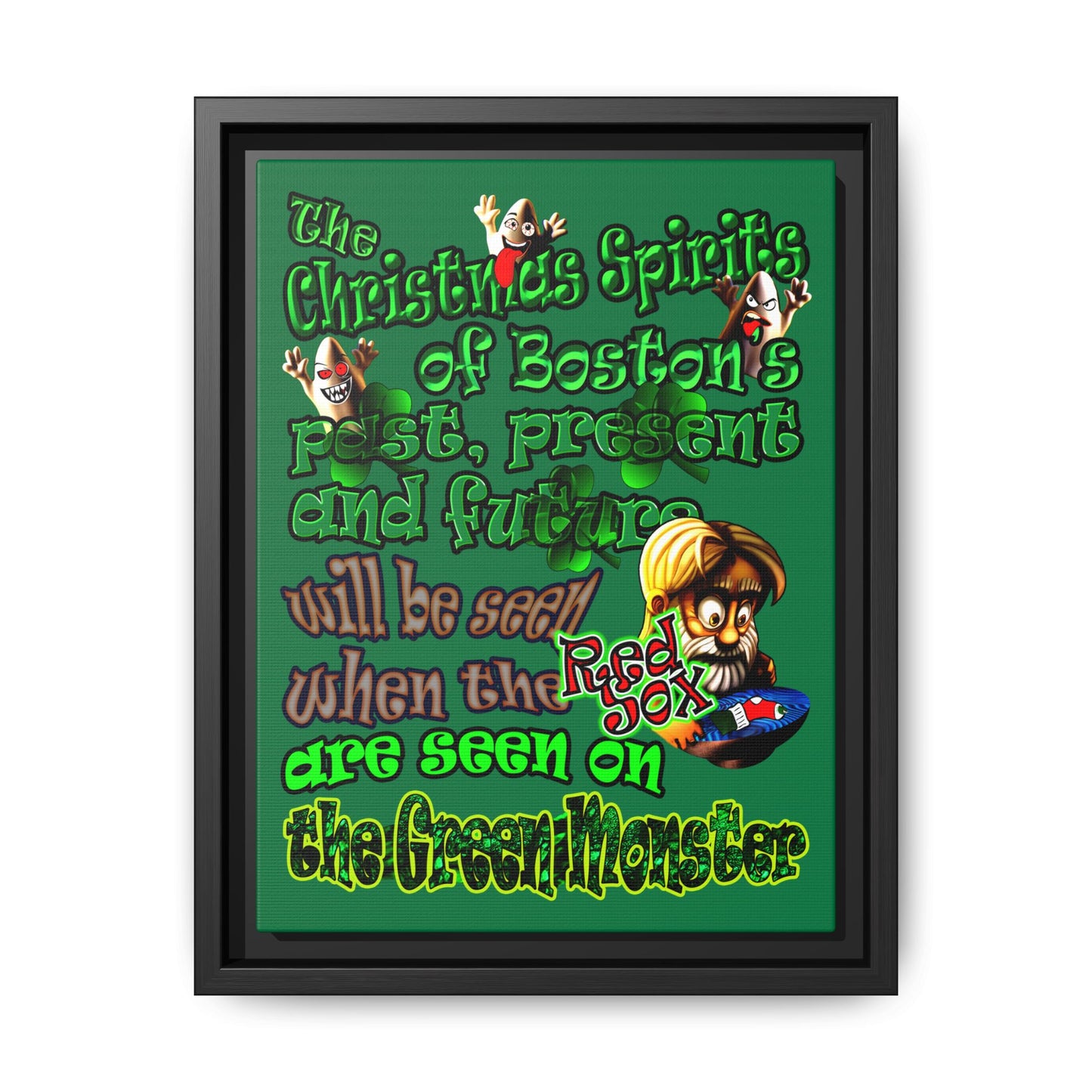 christmas spirits of boston - framed canvas art (dark green)