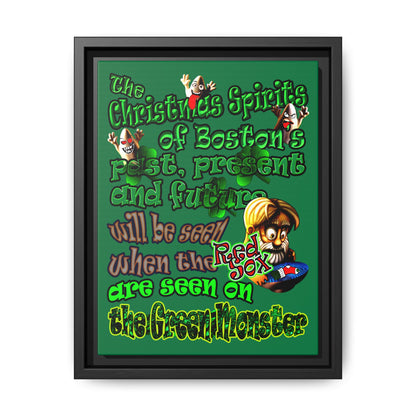 christmas spirits of boston - framed canvas art (dark green)