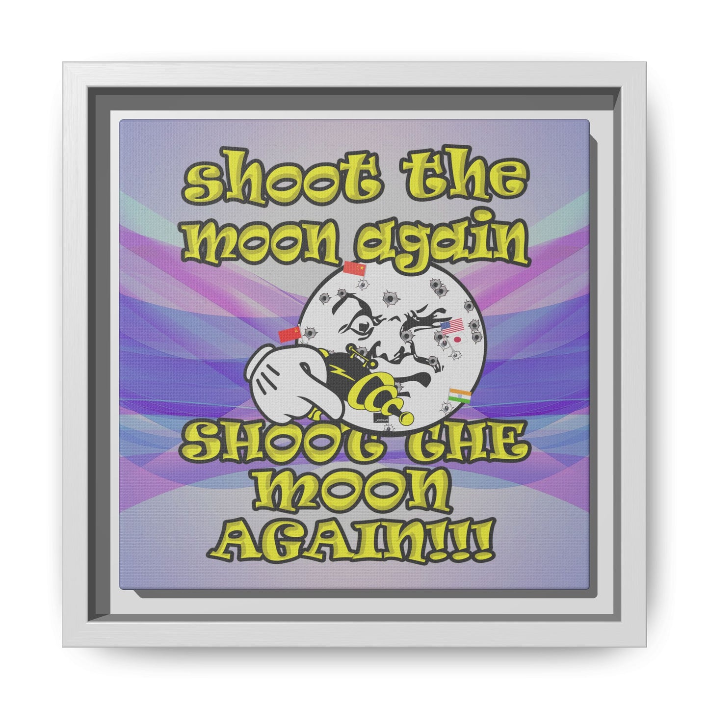 shoot the moon again - framed canvas art (light blue-pink wave)