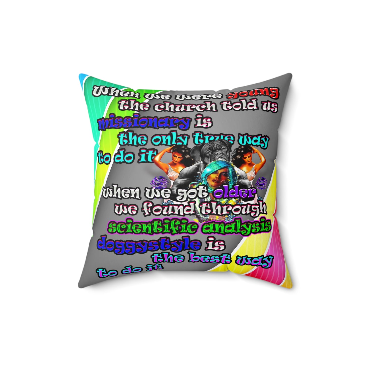 doggystyle - Spun Polyester Square Pillow - (rainbow split)