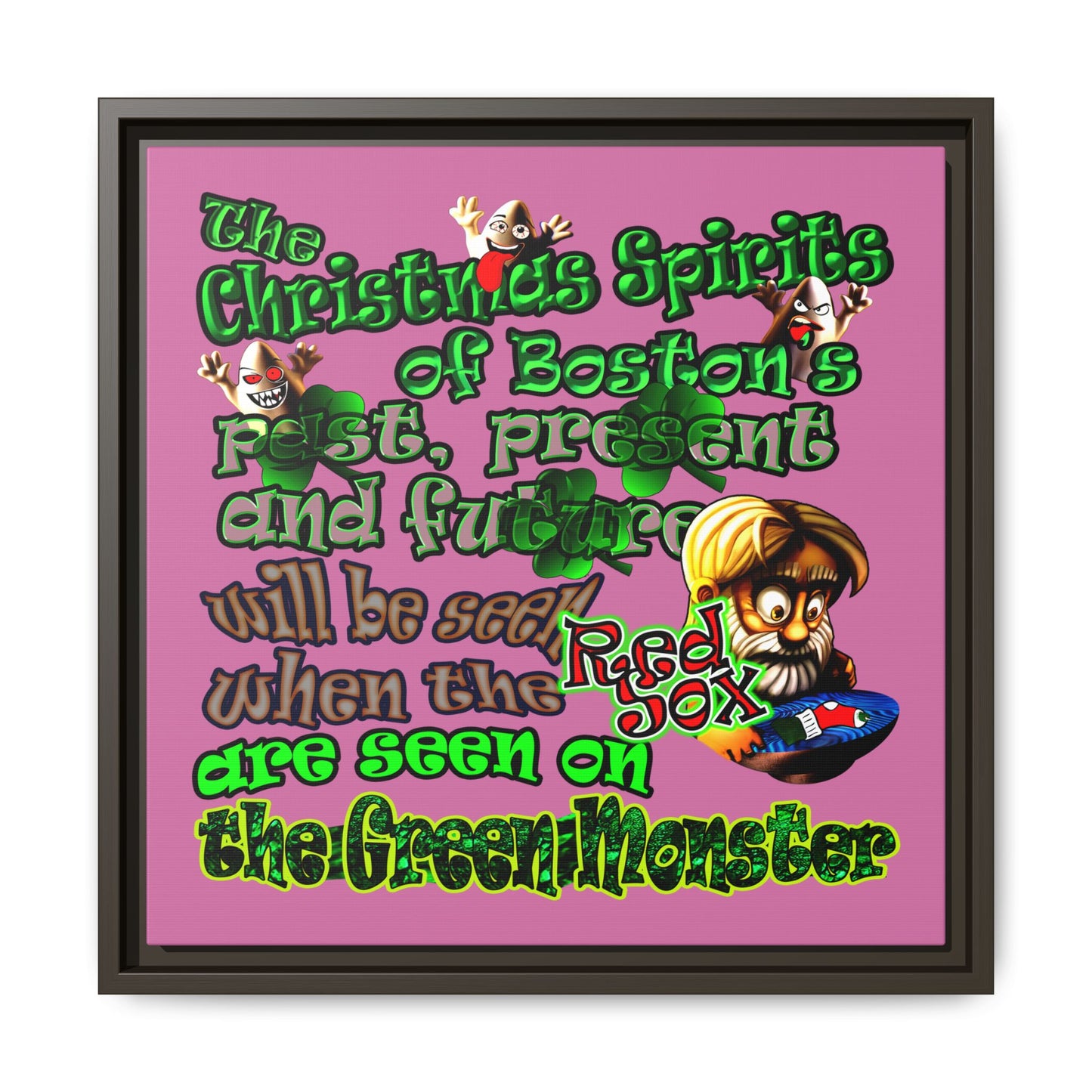 christmas spirits of boston - framed canvas art (light pink)