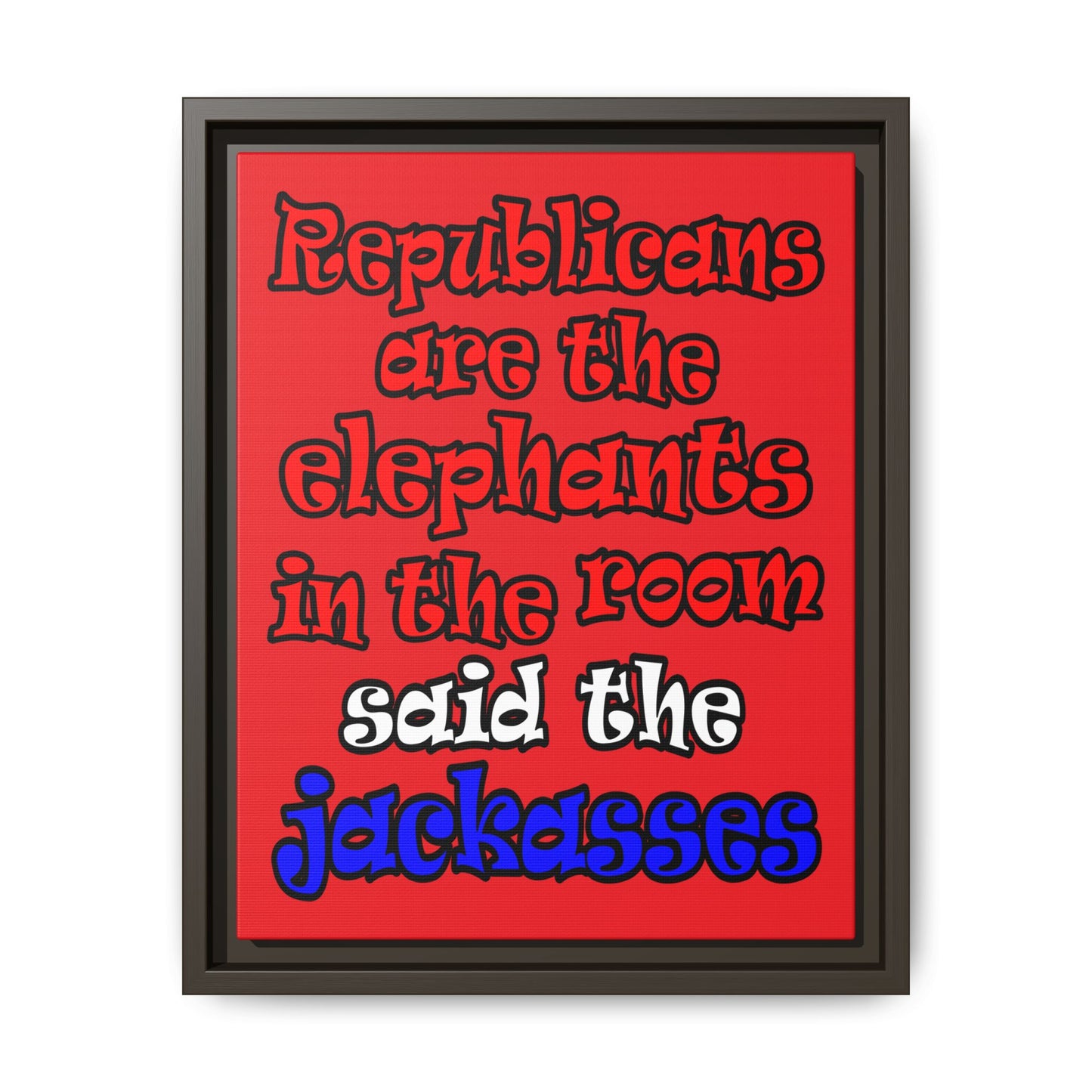 donkeys and elephants - framed canvas art (red)