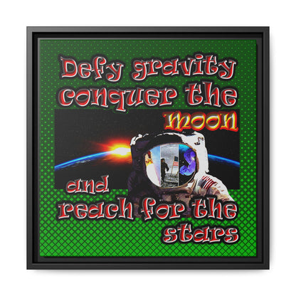 defy conquer reach - framed canvas art (logo green)
