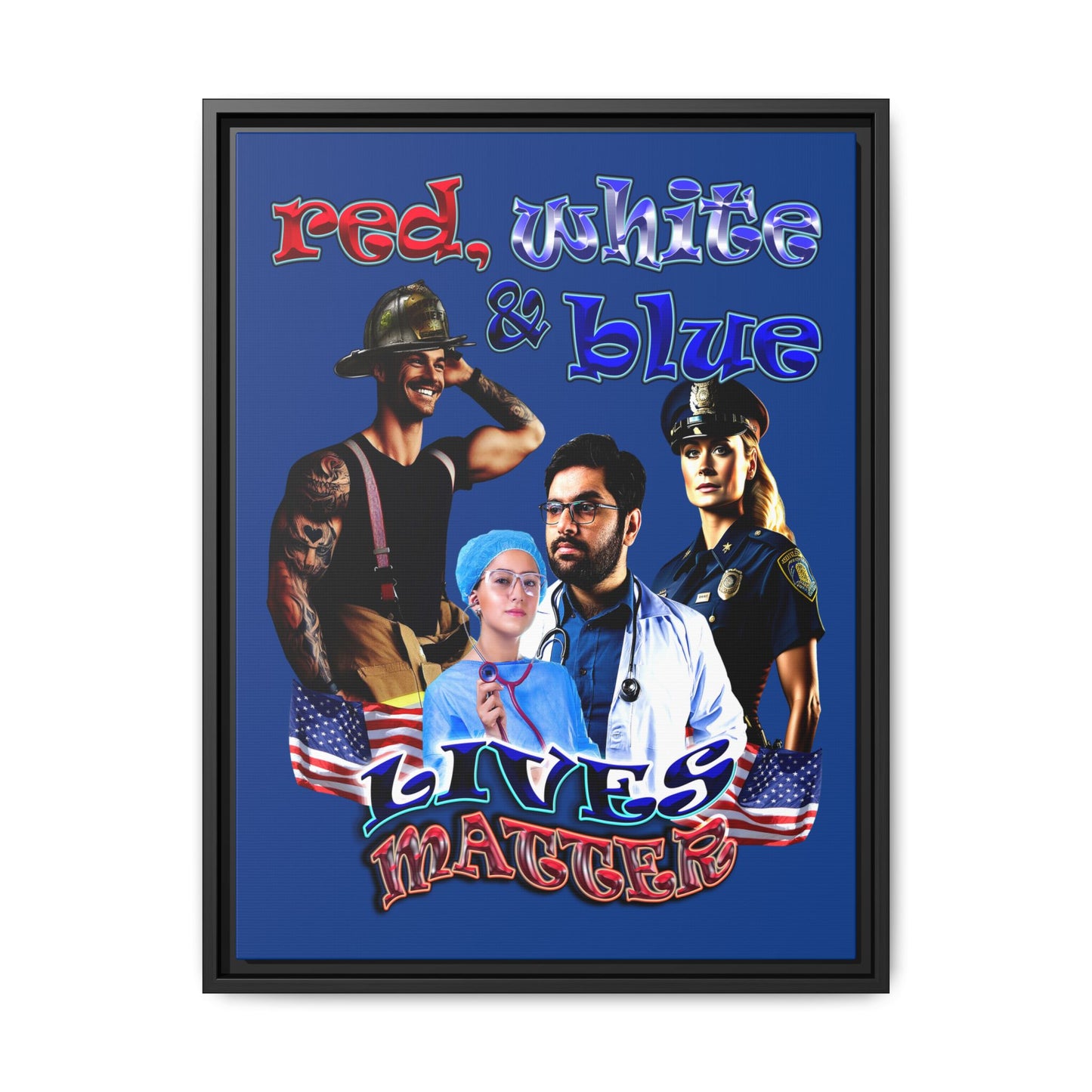 rw&b lives matter - framed canvas art (dark blue)