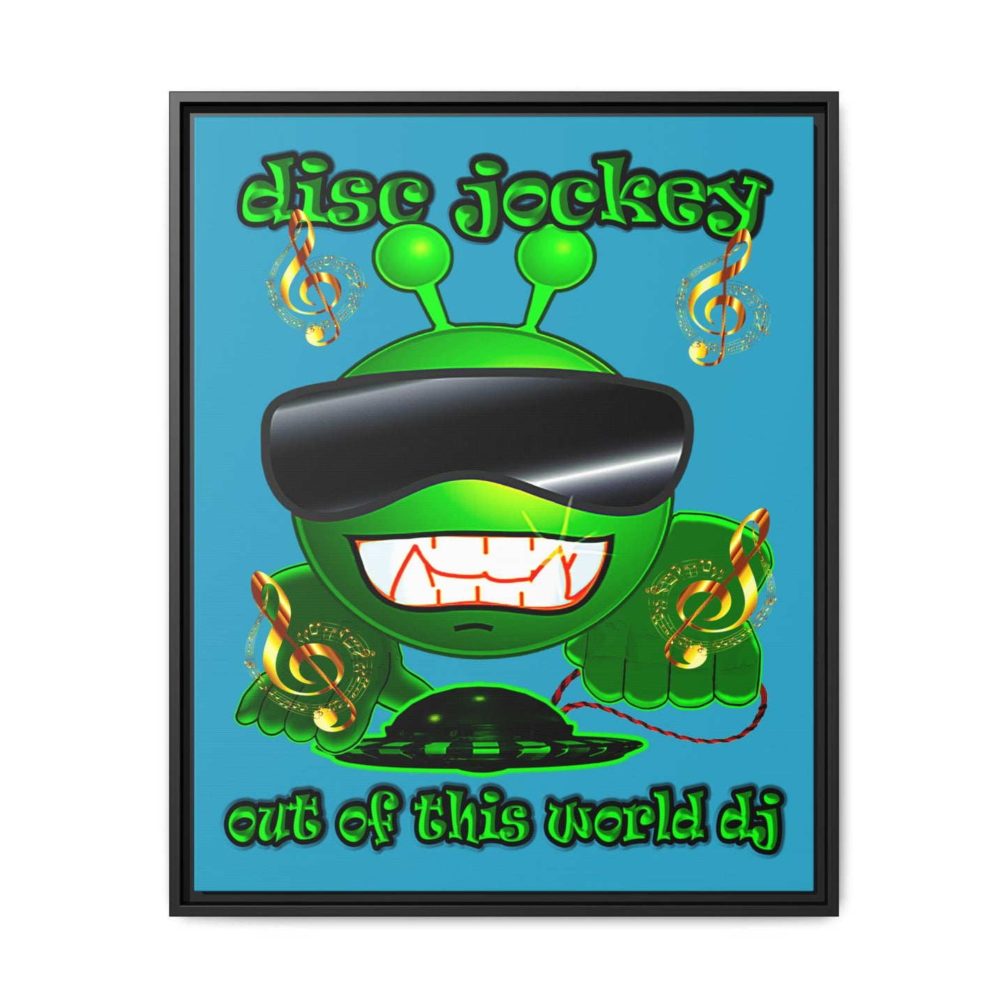 disc jockey - framed canvas art (turquoise)