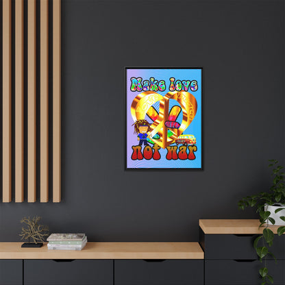 love peace - framed canvas art (light blue-purple wave)