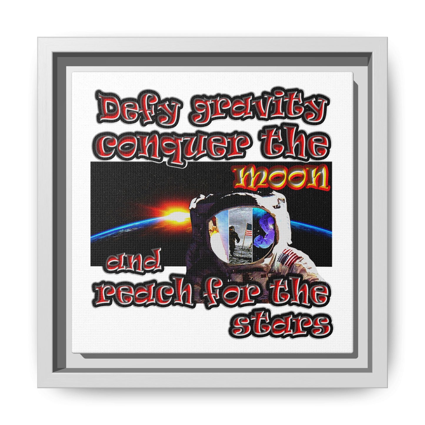 defy conquer reach - framed canvas art (white)