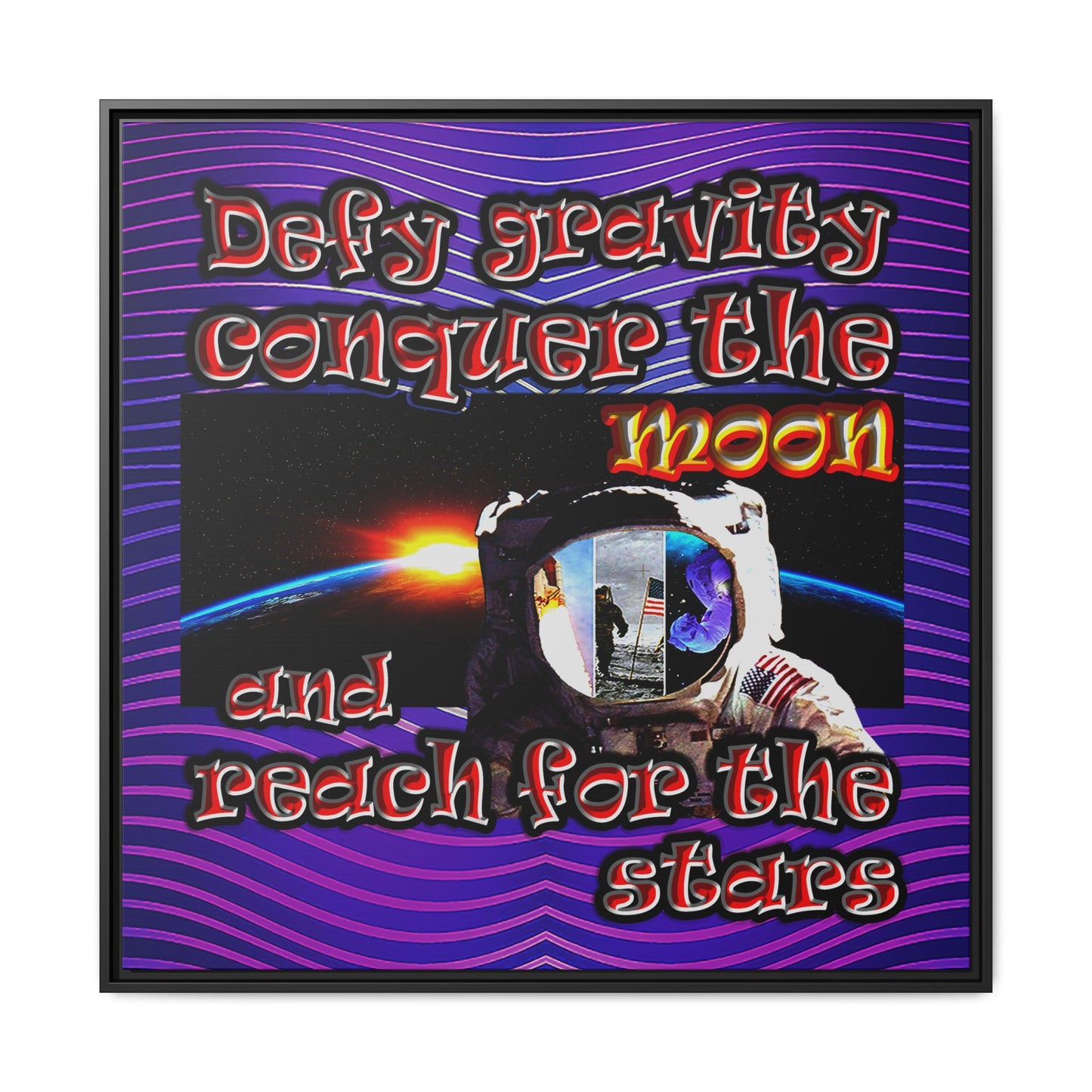 defy conquer reach - framed canvas art (purple wave)