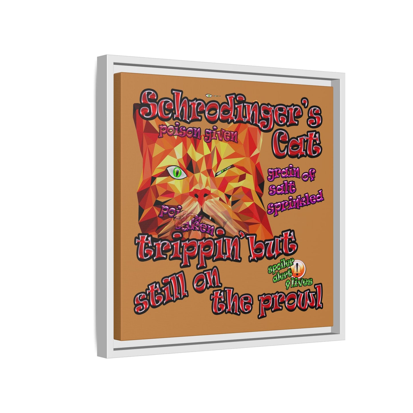 schrodinger's cat - framed canvas art (light brown)