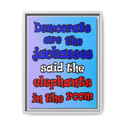 donkeys and elephants - framed canvas art (light blue-purple wave)