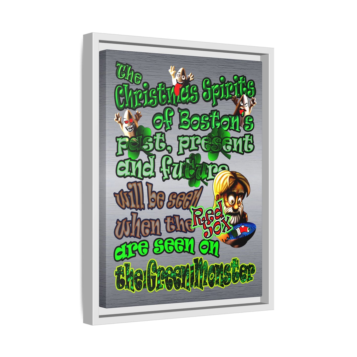 christmas spirits of boston - framed canvas art (brushed nickel)
