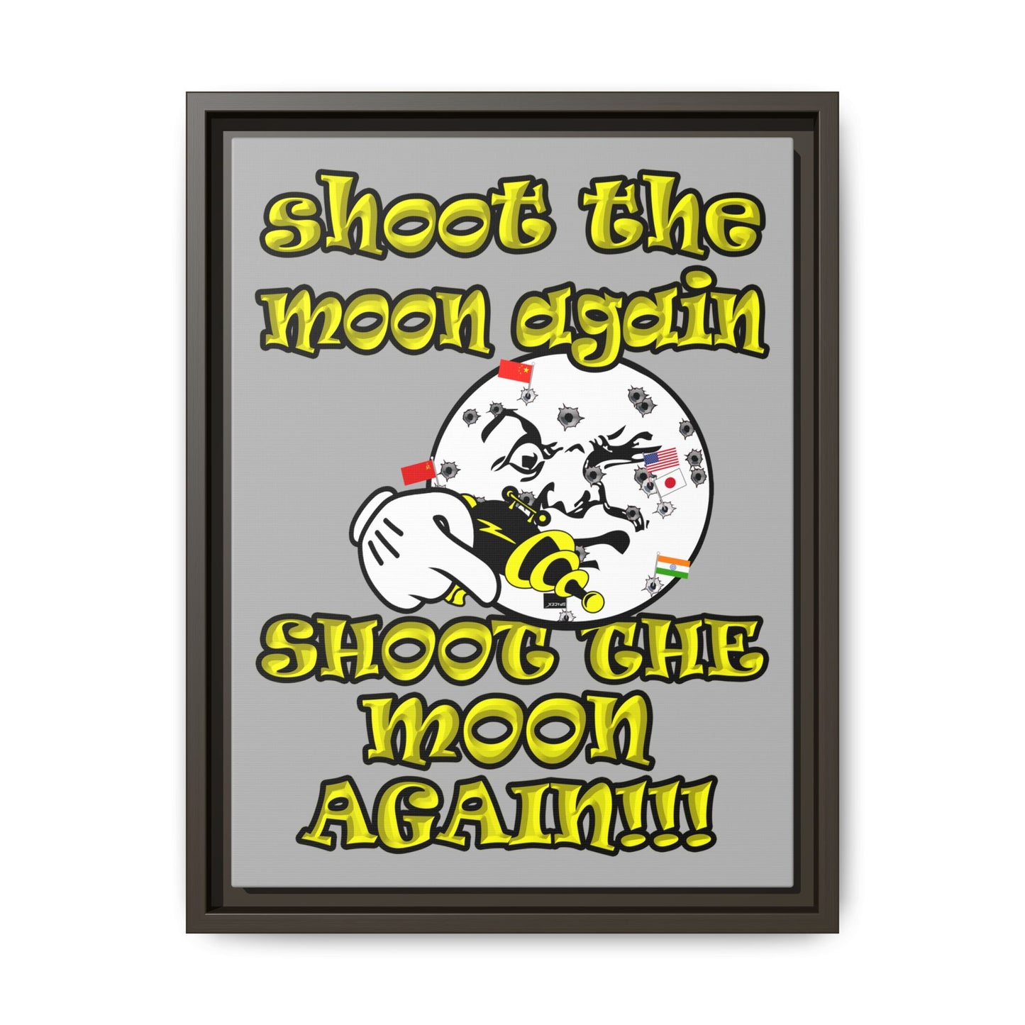 shoot the moon again - framed canvas art (light grey)