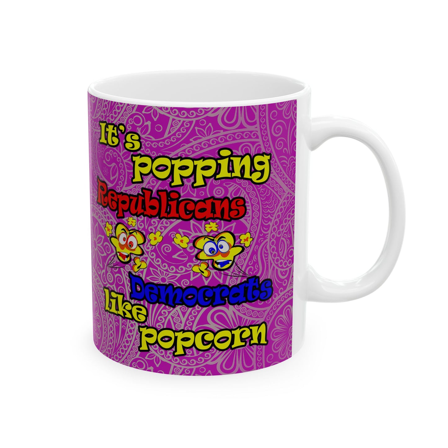 popping like popcorn - White Mug (pink swirl)