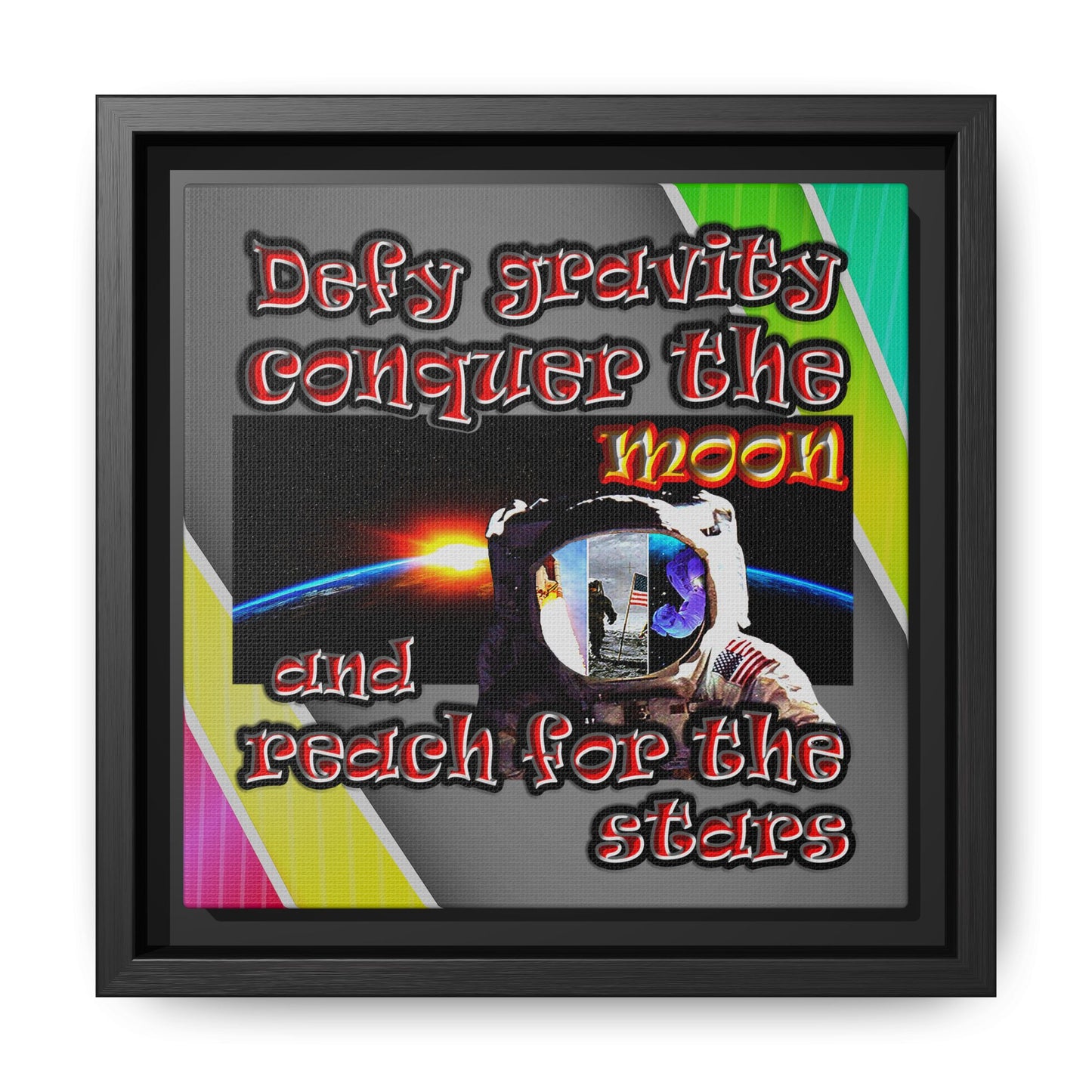 defy conquer reach - framed canvas art (rainbow split)